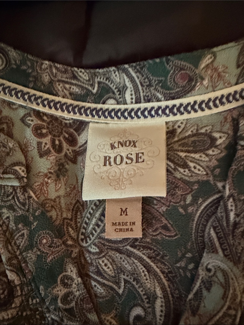 Knox Rose Paisley Button-Front Top in Green and Brown - Picture 2 of 4